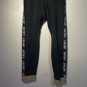 Nike One Women’s Icon Black Gold Cuff 7/8 Training Leggings BV5366010 Large